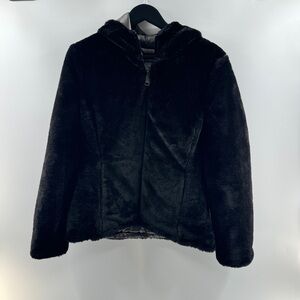 Andrew Marc Faux Fur Black Zip-Up Jacket Size Small NWT Hooded Coat